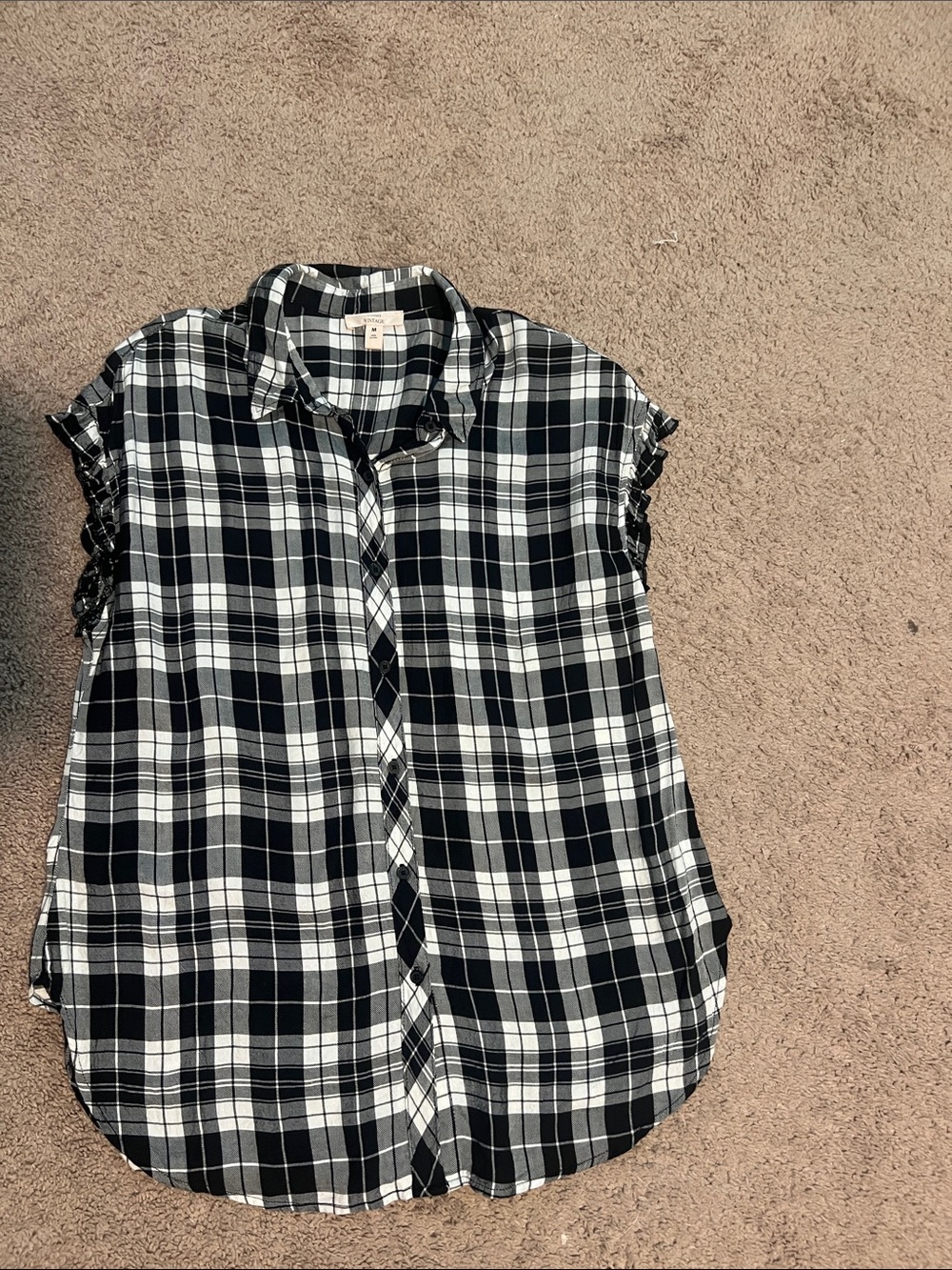 Como Vintage Black and White Plaid Sleeveless Shirt